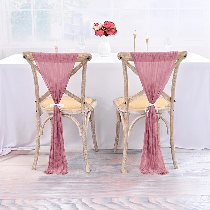 50 PCS Cheesecloth Chair Sashes Bows Wedding Aisle Decorations Chair Ribbon Ties Back Sash for Wedding Party Events Banquet Chair Cover Decoration (Dusty Rose)