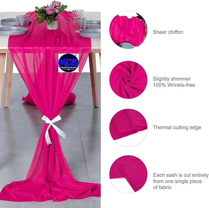 MDS Halloween Chiffon Table Runner - 25 Pack, 29 x 170 Inches, 14ft Each - Sheer Spooky Table Runners for Haunted House Parties, Trick-or-Treat Tables, Witchy Décor, Wedding & Events - Hot Pink