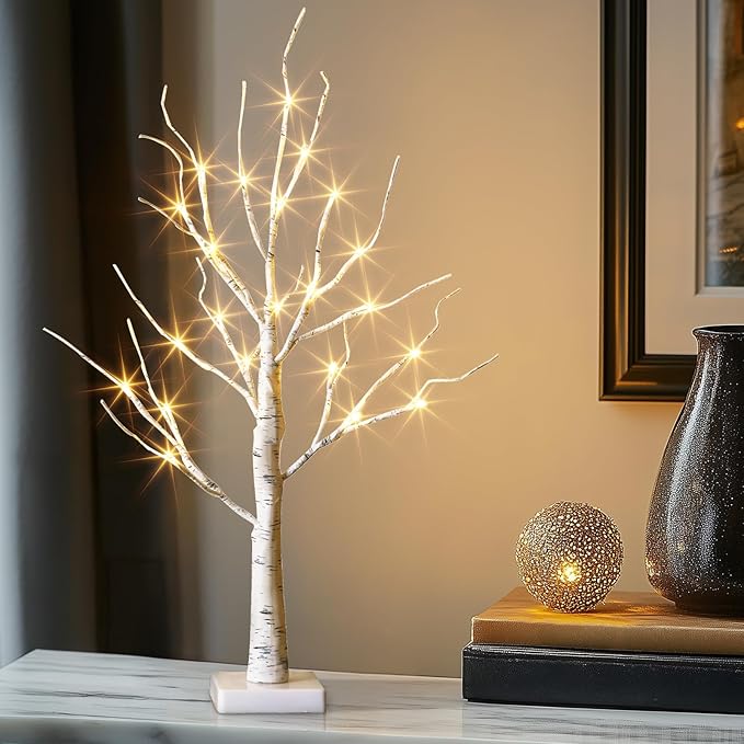 Vanthylit Lighted Birch Tree Battery Powered Tabletop Tree Decorations for Home Mantle Party Christmas Decorations (22 Inch)