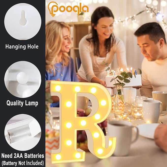 Pooqla LED Marquee Letter Lights, Warm White and Cool White Decorative Lighted Letters, Light Up Alphabet Letters for Boys Girls, Party, Wedding, Bar, Night Light, Birthday Decoration, Letter F
