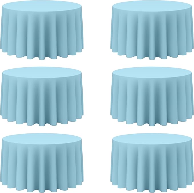 BRILLMAX 6 Pack Light Blue Round Tablecloths 120 Inch - Circle Bulk Linen Polyester Fabric Washable Table Cloth Cover for Wedding Reception Banquet Birthday Party Buffet Restaurant
