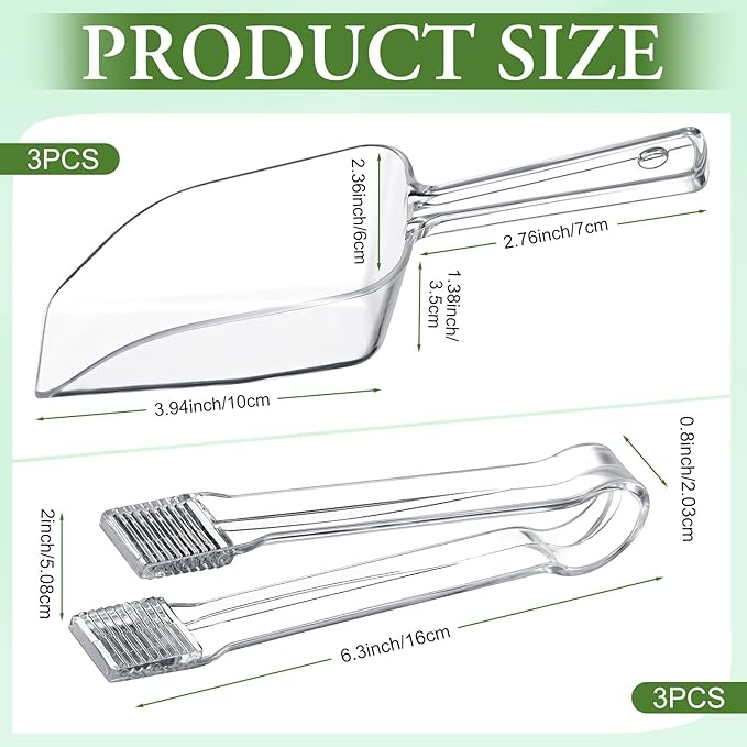 Roshtia 6 Pcs Plastic Serving Tongs Mini Kitchen Tongs Utility and Plastic Kitchen Scoops Clear Ice Scoop Mini Clear Buffet Scoop for Candy Dessert Buffet Ice Snack Coffee Tea