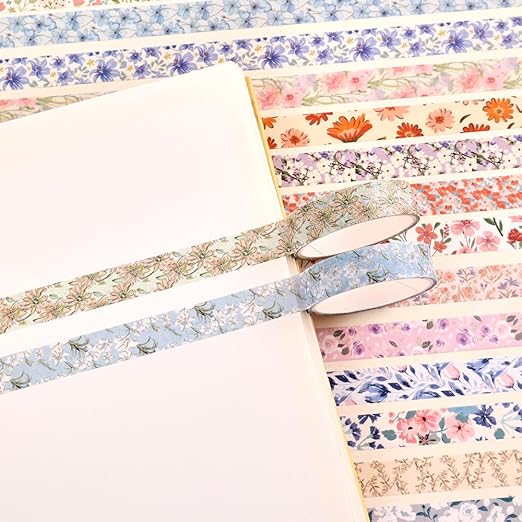 60 Rolls Flowers Theme Washi Tape Set with Different Colorful Patterns, Writable Decorative Tapes for Scrapbooking, Bible Journaling, Bullet Journaling, 0.39'' x 79'' per Roll