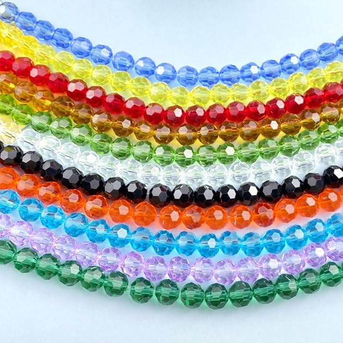 50 PCS 10mm Crystal Glass Beads Round Multiple Faceted Loose Spacer Glass Beads for DIY Handcrafte Bracelet Necklace Earring Jewelry Making(Gold Champagne)