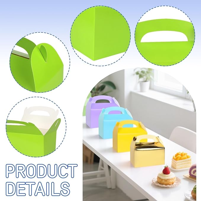 Rcybeo 30 PCS Gable Treat Boxes for Party, 10 Colors Candy Boxes Party Favor for Kids Birthday, Snack Goodie Candy Treat Boxes for Wedding Party Favors, Baby Shower, 6.3 x 3.5 x 3.5 In