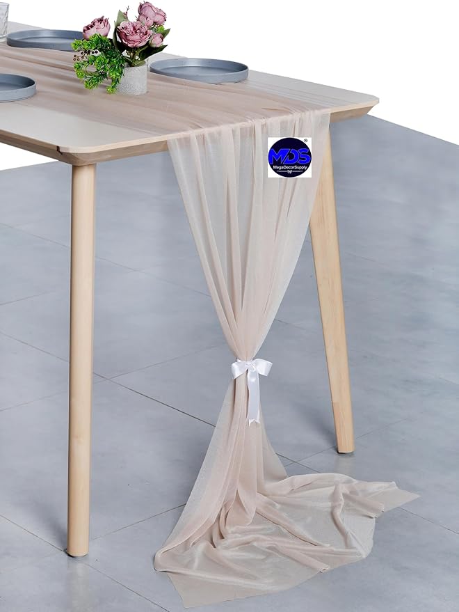 MDS Halloween Chiffon Table Runner - 15 Pack, 29 x 170 Inches, 14ft Each - Sheer Spooky Table Runners for Haunted House Parties, Trick-or-Treat Tables, Witchy Décor, Wedding & Events - Nude