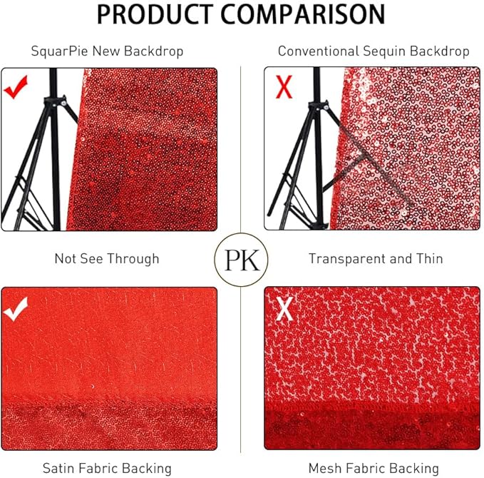 SquarePie Sequin Backdrop Less Transparent Background Sparkly Curtain for Wedding Party 20FT x 10FT Red