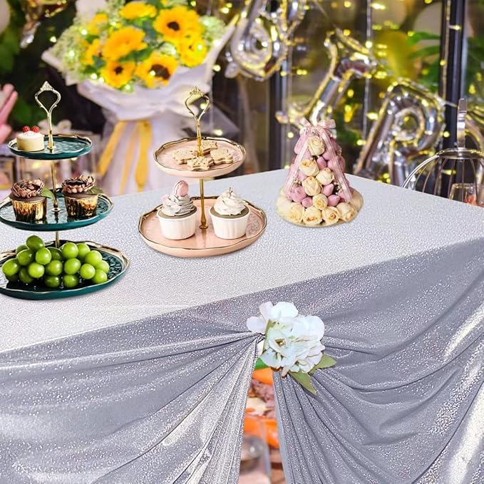 Fitable Silver Sequin Tablecloth for Parties 60x84 Inch - Sparkle Glitter Table Cloth Laser Rectangle Table Cover Overlay for Wedding Baby Shower Ceremony Birthday Cake Table Holiday Banquet