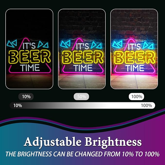 Beer Neon Sign for Wall Decor, Neon Lights Bar Sign for Home Bar Pub Home Party Man Cave Club, IT'S BEER TIME Neon Light Dimmable Decoration USB Powered with Switch