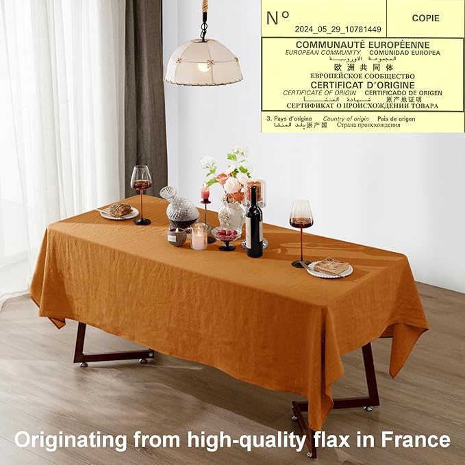 Talasily Linen Tablecloth 100% Pure Linen Table Cloth 60x120 Inches Rectangle Tablecloths Washable Cloths for Kitchen, Dining, Buffet Parties, Holidays, Picnic, Weddings and Restaurants-Caramel
