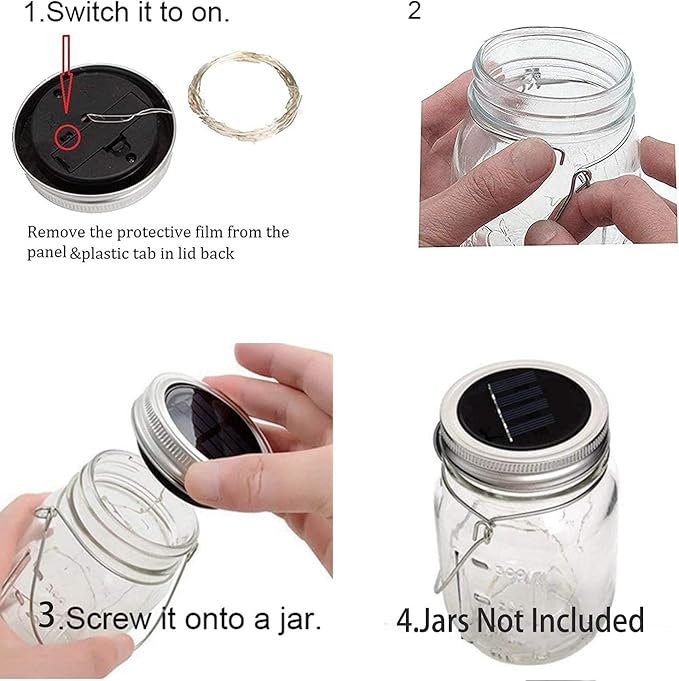 8 Pack Solar Fairy Star Firefly Jar Lid Lights - Waterproof Lantern Mason String Lights With Hangers for Regular Mouth Jars - Christmas Gifts (Cold White)