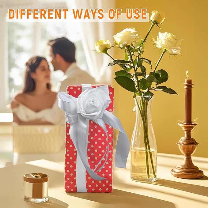 Wedding Car Decoration Flowers, Artificial White Bow Cars Decorative Flower Rose for Door Handles, Automotive Decorations Accessories for Women Men
