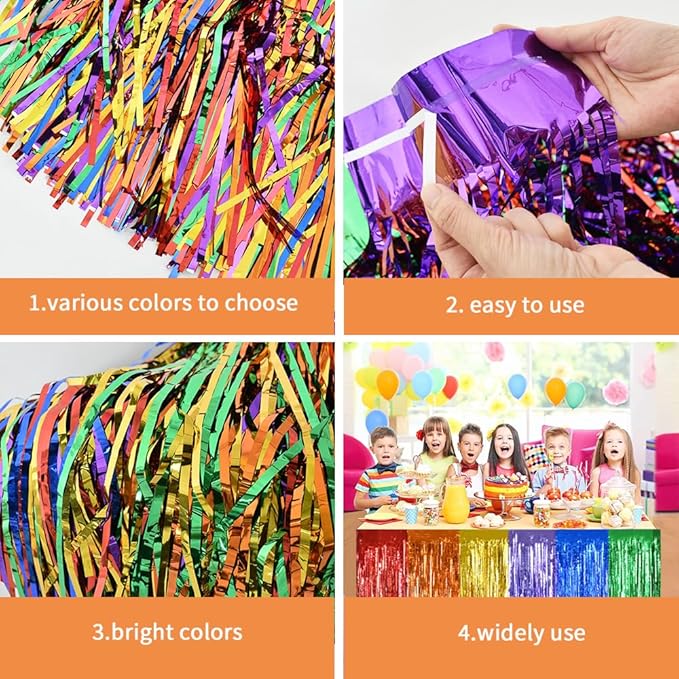 BEISHIDA 2 Pack Hot Pink Pink Table Skirts Party Decorations Purple Metallic Tinsel Foil Fringe Rectangle Round Table Skirts for Girls Birthday Holiday Valentines Party Supplies