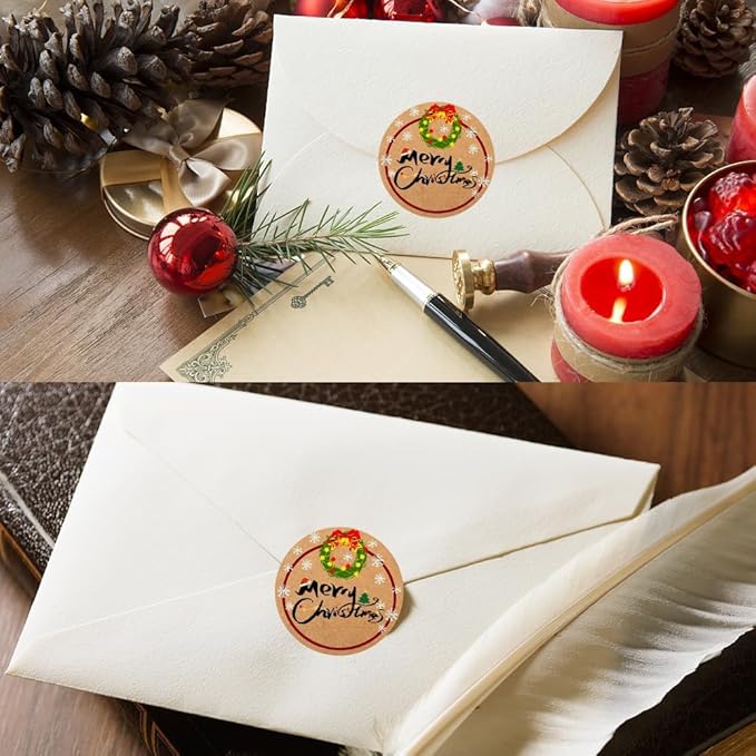100-1000pcs Custom Stickers Merry Christmas Stickers Personalized Labels Adhesive Xmas Decorative Envelope Seals Stickers for Cards Gift Boxes(VSquare-7)