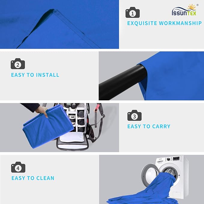 ISSUNTEX 10X16 ft Background Muslin Backdrop, Photo Studio, Collapsible High Density Screen for Video Photography and Television-Blue