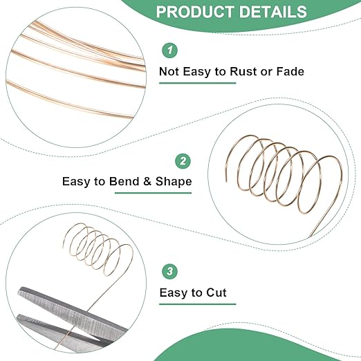 0.2mm Jewelry Wire, 32 Gauge 328FT Craft Wire Copper Beading Wire for Jewelry Making/Planting/Weaving/DIY Crafting, Soft Metal Wires [100M, Champagne Gold]