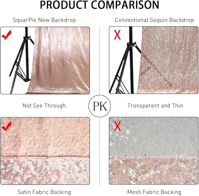 SquarePie Sequin Backdrop Non-Transparent Background Sparkly Curtain for Wedding Party 6FT x 6FT Rose Gold