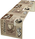 Coffee Table Runner,Vintage Style Coffee Cup Bean Abstract Theme Pattern Print Tablecloth Burlap for Hotel Indoors Outdoor Dining Room Kitchen Table Decor, 13x90in