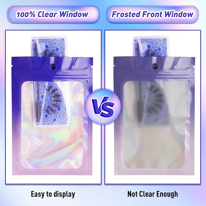 Funfery 100 Pack Holographic Bags,Mylar Resealable Bag with Zipper,Clear Window Packaging Pouch,Foil Bags for Food Storage,Sample Jewelry Baggies(4×6in,Purple Pink)