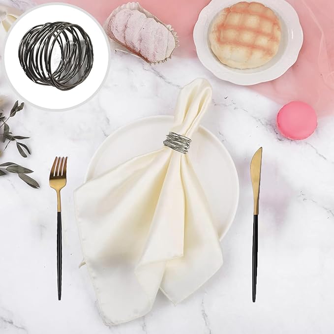 Black Napkin Rings - 6 PCS Metal Napkin Rings(Twisted Wire) Napkin Holders Buckles for Family Dinner, Wedding, Party,Table Decorations