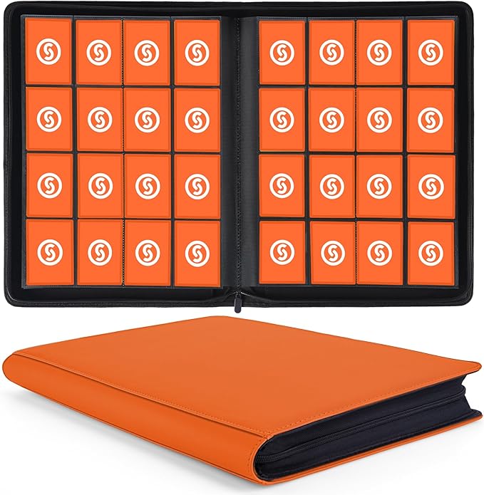 1000+ Pockets Trading Card Binder, Premium 16 Pocket Card Binder, Ringless Side Loading Collection Album Holder Folders for MTG, TCG, Game Cards & Sports Cards (Orange)
