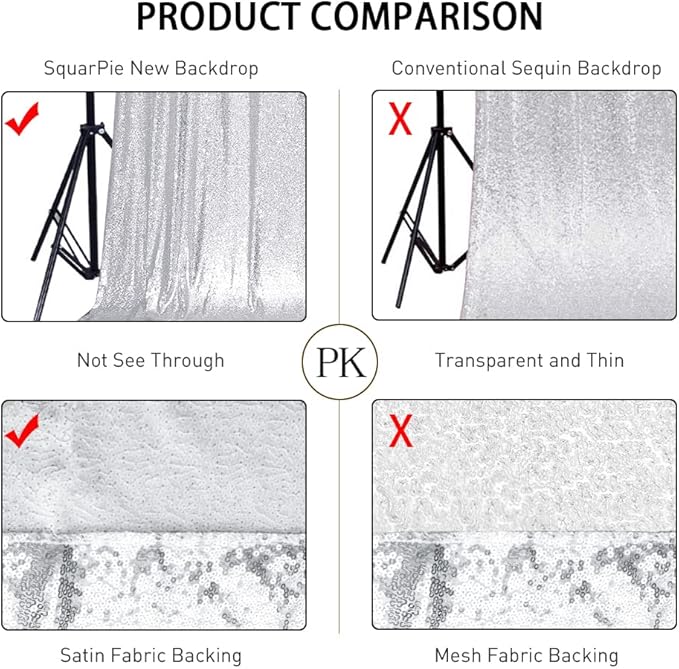 SquarePie Sequin Backdrop Curtain Not See Through Background for Wedding Party 20FT x 10FT Silver