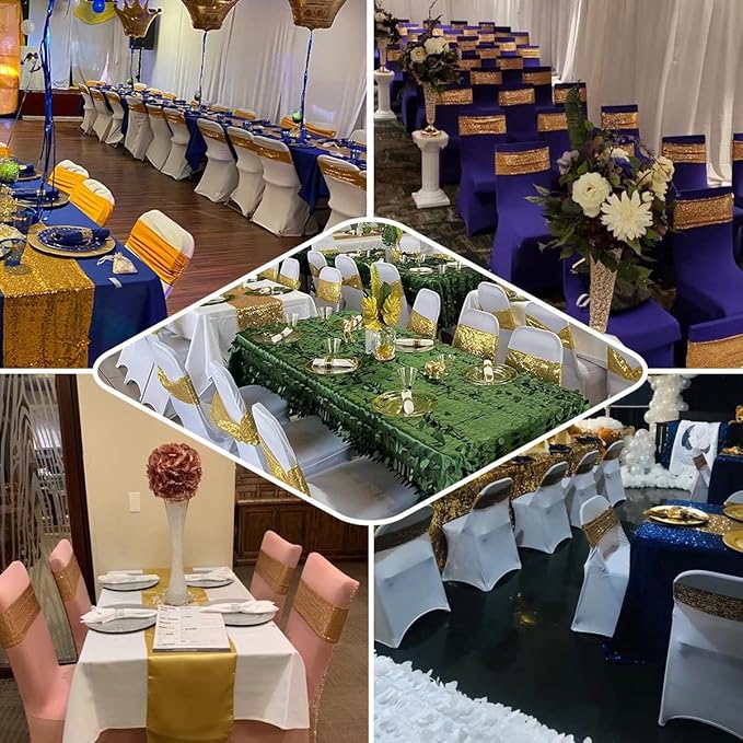 10 Pcs Chair Sashes Sequin Stretch Chair Bands Spandex Polyester Bows for Party Hotel Wedding Banquets Decoration - Royal Blue