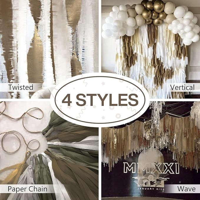 PartyWoo Brown Crepe Paper Streamers 4pcs 328ft Pack of Boho Neutral Crepe Paper Streamers for Birthday Baby Shower Wedding Graduation Anniversary Retirement Woodland Jungle Theme Party Decorations