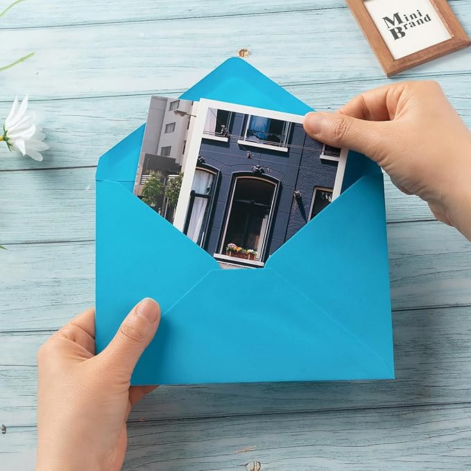 50 Pack Colored A6 Invitation Envelopes 4x6 with Gold Stickers for Cards and Invitations, 5 Colors (Blue, 6 1/2 x 4 3/4 inches)