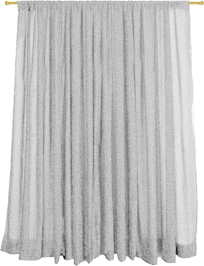 10FT x10FT Silver Metallic Spandex Backdrop, 1 Panel Glitter Sheer Photography Background, Stretchy Spandex Fabric for Wedding, Party, Baby Shower, Photo Booth Decor