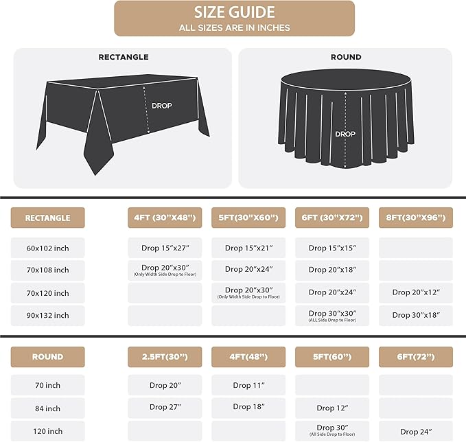 Fitable 8 Pack Round Tablecloths: Stain Resistant Wrinkle Free Circle Table Clothes, Washable Reusable Polyester Table Covers for Wedding Party Birthday Banquet Reception(Black, 70 Inch)