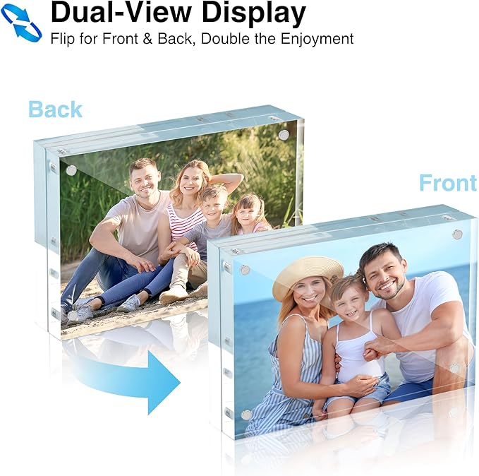 HOUSE DAY Acrylic Picture Frames 8x10, 2 Pack Magnetic 8x10 Picture Frame, Double Sided Clear 8 x 10 Photo Frame with Microfiber Cloth, Frameless FreeStanding 8x10 Frame Gift for Desktop Display