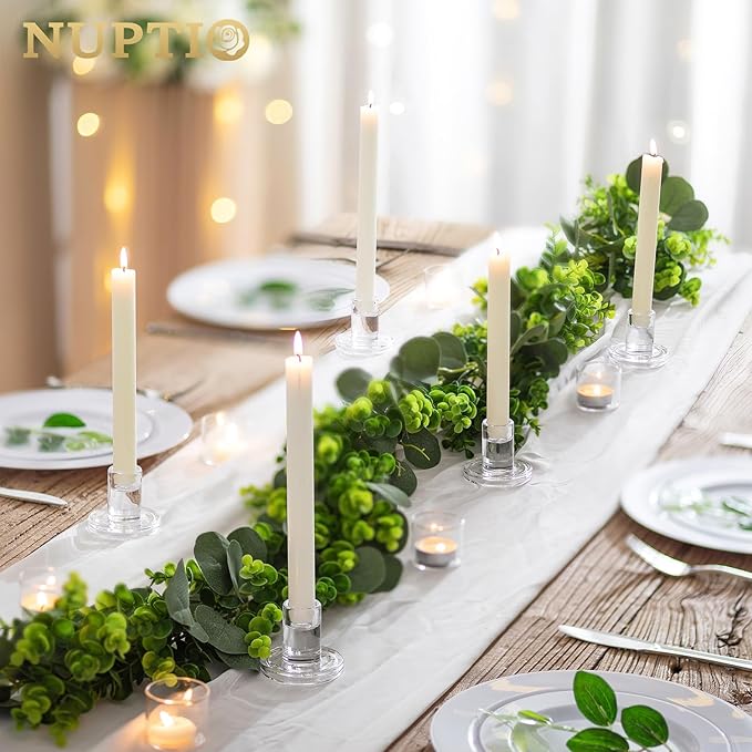 NUPTIO Glass Candle Stick Holder: Set of 10 Clear Small Taper Candlestick Holders for Tapered Candles Bulk Crystal Short Tapers Candlesticks Candleholder for Dining Table Fireplace Mantle Decor