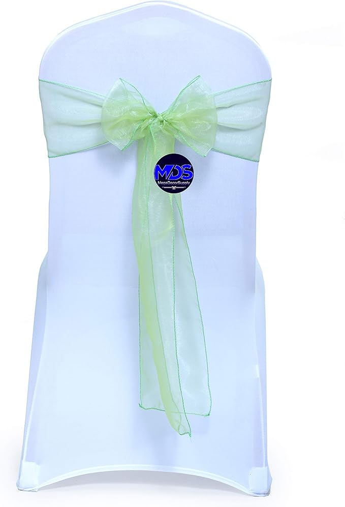 MDS Pack of 100 PCS Organza Chair Sashes Wider Dining Chair Bows Ribbon Tie Back for Wedding Party Birthday Bridal Shower Reception Event Banquet Home Chair Cover Decoration - Apple Green