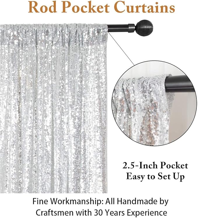 ShiDianYi Sequin Backdrop Silver 2 Panels 4FTx10FT Backdrops for Photography Shimmer Photo Backdrop for Birthday Sparkle Wedding Drapes Glitter Curtains Background