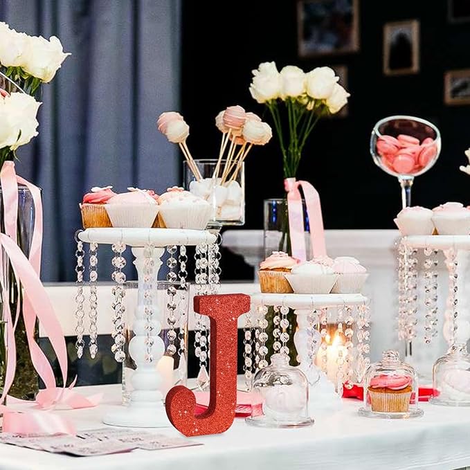 TONIFUL 8 Inch Red Glitter Letter J Table Centerpiece A-Z Red Birthday Party Decorations,Red Alphabet J for Birthday,Chrismas,Graduation,Bridal Shower,Wedding,Anniversary Party Supplies
