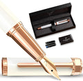 Ellington Pens Luxury Fountain Pen Set- Fountain Pens for Writing - Smooth Medium Nib - Includes Refillable Ink Converter, 3 Ink Cartridges [Black & Blue], Gift Box - Elegant Calligraphy