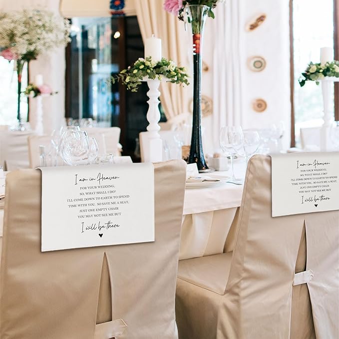 In Loving Memory Wedding Sign, I Am in Heaven for Your Reserved Chair Sign Pew Cloths Seating Placeholder, Wedding Decorations for Reception Celebrations Event (2 Pcs)