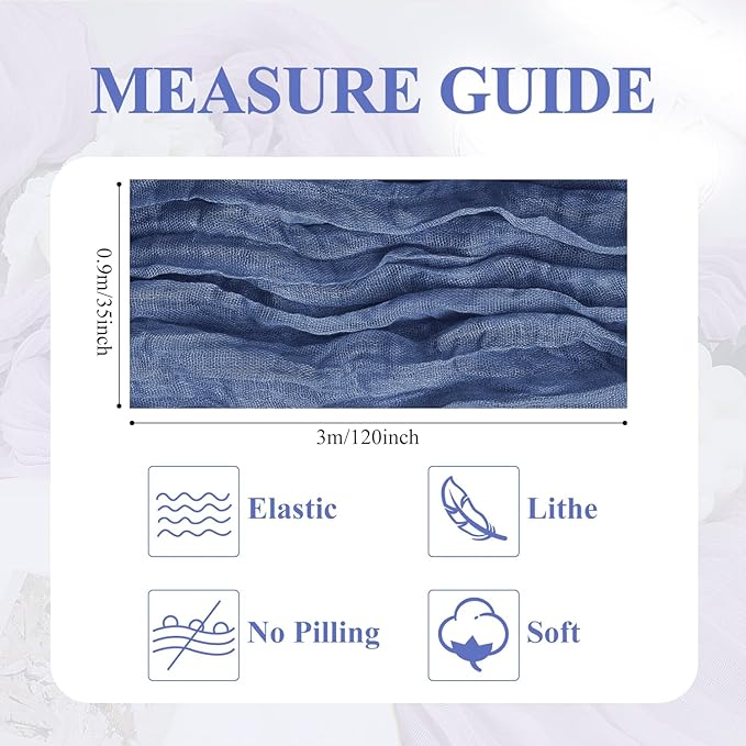 Asee'm Cheesecloth Table Runner 120 Inches Blue Boho Gauze Cheese Cloth Runner 10FT Rustic Sheer Dining Table Runners for Fall Thanksgiving Wedding Baby Shower Centerpiece Decoration