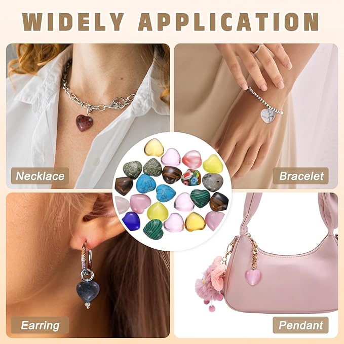 PATIKIL 20 Pcs Natural Heart Shaped Crystal Stone, 0.6 Inch Mini Polished Love Gemstone Crystal, Pocket Rock Engraved Worry Stones for Women Gifts Meditation, Bright Pink