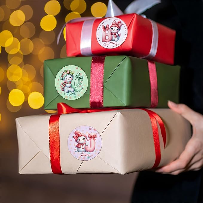 callie Personalized Christmas Stickers - Custom Name & Initial, 1.97 Inch Cute Snowman Design Merry Christmas Stickers Labels for Envelopes Seals Crafts Cards Gifts (30PCS)