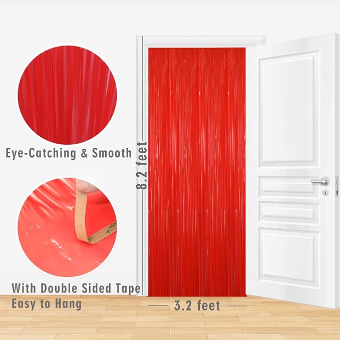 GOER 3.2 ft x 8.2 ft Metallic Tinsel Foil Fringe Curtains Party Photo Backdrop Party Streamers for Birthday,Graduation,New Year Eve Decorations Wedding Decor(5 Packs,Candy Red)