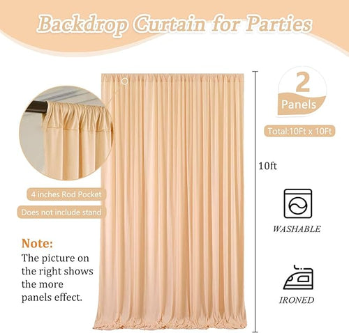 10 x 10 Feet Champagne Backdrop Curtain for Partie, Background Curtains for Photoshoot, Birthday, Wedding, Halloween, Thanksgiving, Christmas Day, New Year Party Decorations 5Ft x 10Ft, 2 Panels
