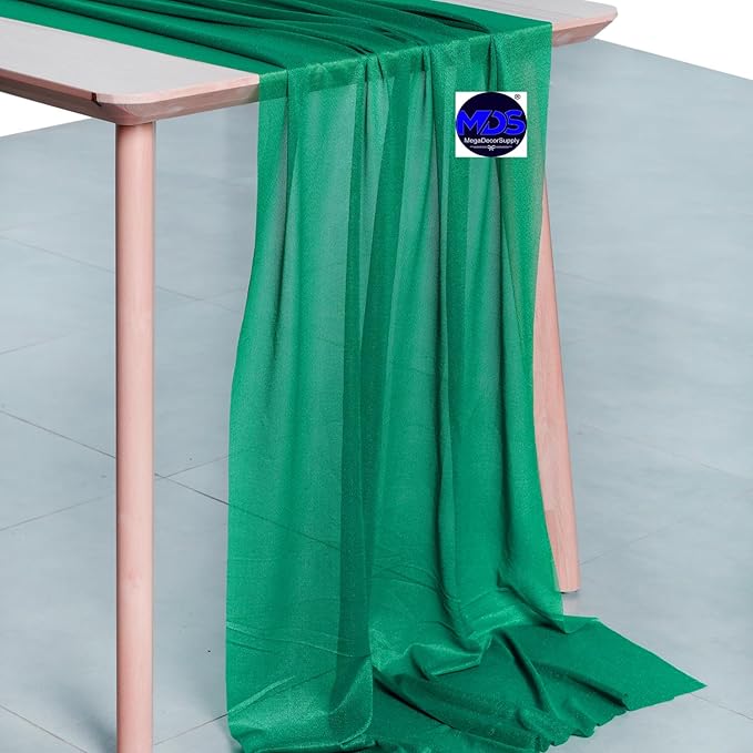 MDS Halloween Chiffon Table Runner - 15 Pack, 29 x 170 Inches, 14ft Each - Sheer Spooky Table Runners for Haunted House Parties, Trick-or-Treat Tables, Witchy Décor, Wedding & Events - Emerald Green