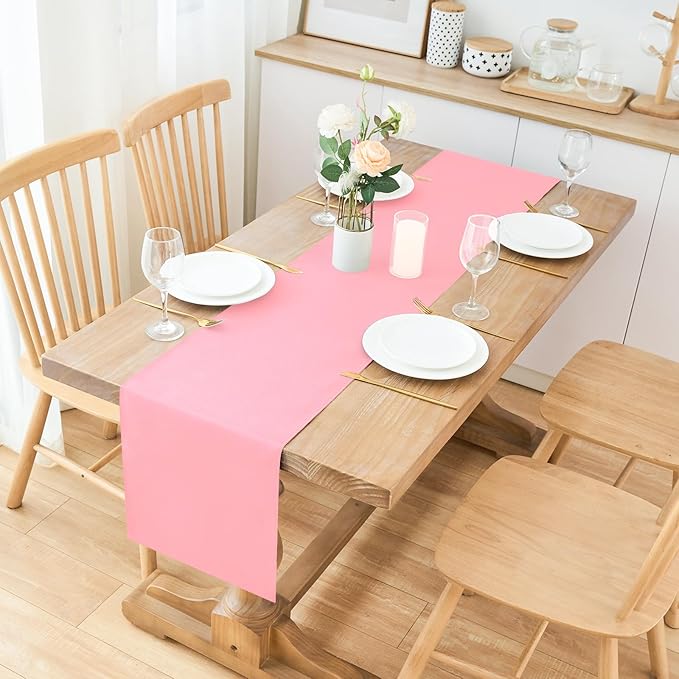 2 Pack Pink Long Table Runner 12 x 108 Inch Solid Color Farmhouse Runners Coffee Table Dresser for Daily Party Home Decoration