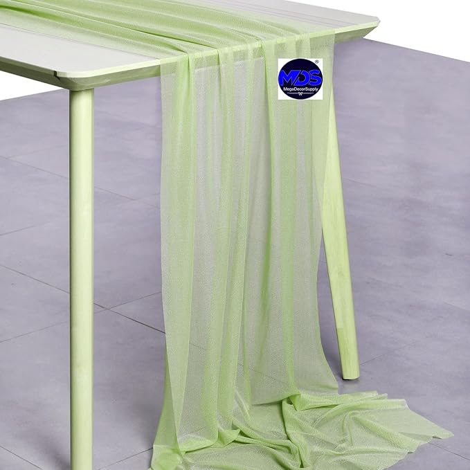 MDS Halloween Chiffon Table Runner - 25 Pack, 29 x 170 Inches, 14ft Each - Sheer Spooky Table Runners for Haunted House Parties, Trick-or-Treat Tables, Witchy Décor, Wedding & Events - Sage Green