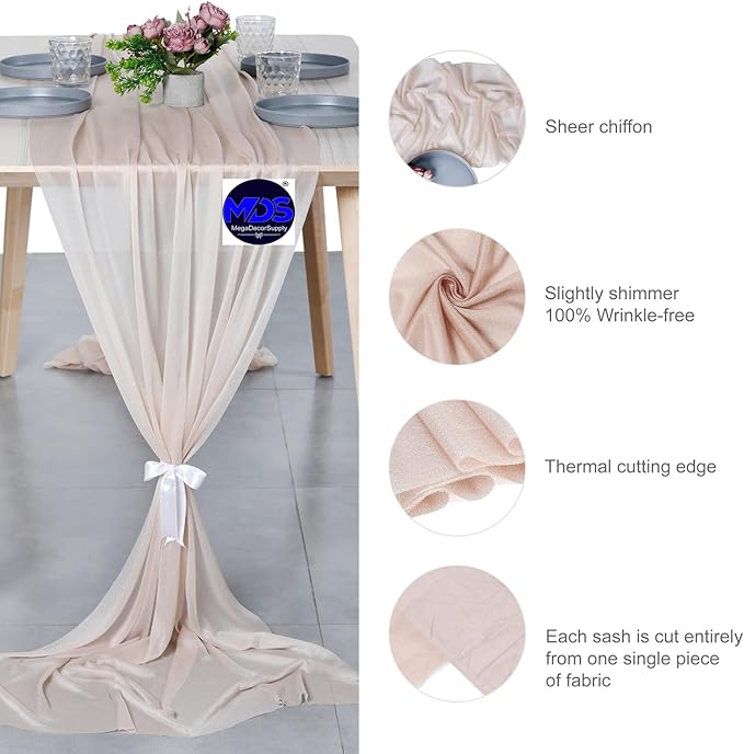 MDS Halloween Chiffon Table Runner - 15 Pack, 29 x 170 Inches, 14ft Each - Sheer Spooky Table Runners for Haunted House Parties, Trick-or-Treat Tables, Witchy Décor, Wedding & Events - Nude