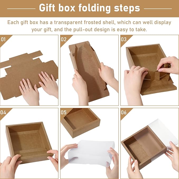 Roowest 50 Sets Kraft Soap Boxes Rectangle Packaging Box with Window Homemade Gift Box with Blank Tags and Jute String for Jewelry Candy Wrapping Party Favor(6.5 x 6.5 x 2 Inch,Kraft Color)