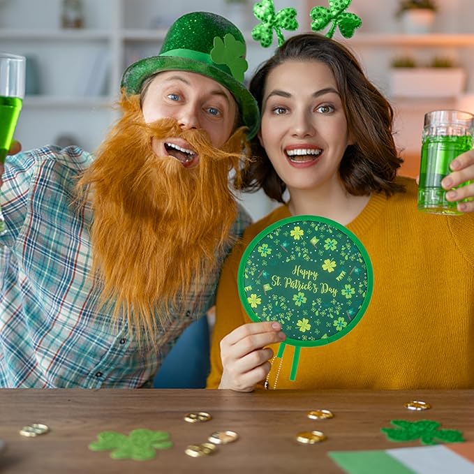 4 Styles St. Patrick's Day Round Foldable Hand Fan Foldable Fan Handheld Compact Cooling Fans,Round Folding Fan for Outdoor Games,Holiday Decoration,Festival,Party Favors,Travel,Events