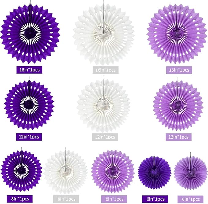 BEISHIDA Lavender Purple White Tissue Hanging Honeycomb Round Paper Fans Decoration Set for Birthday Baby Shower Bachelorette Wedding Photo Booth Backdrops Anniversary Paper Party Supplies（11 Packs）